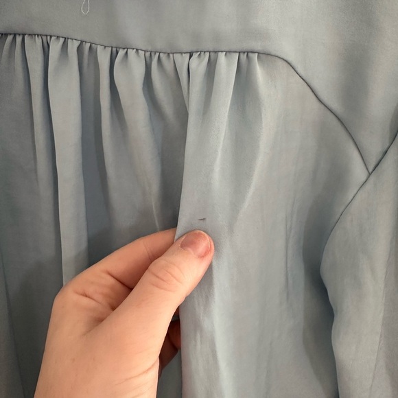 Valleygirl Satin Tie Front Blouse in Blue with Button-Down front - Picture 5 of 7